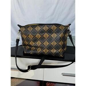 Vtg Vinyl The Cat's Meow MBI 2-n-1 handbag Cat Plaid Print Tote Purse 90s Y2K